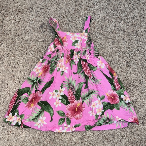 RJC Hawaiian Floral Sundress Pink 2T Hibiscus Plumeria Sleeveless Midi - Picture 2 of 4